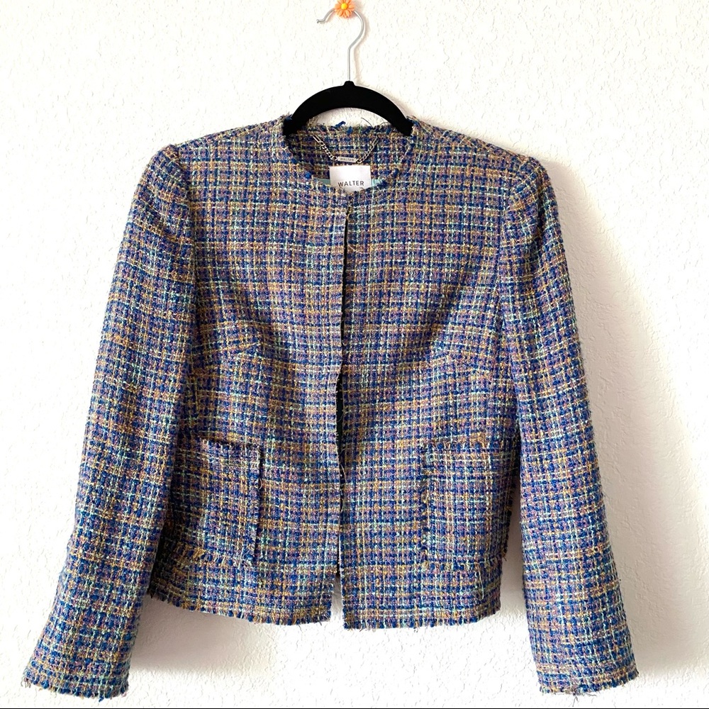 Walter Baker Tweed Cropped Raw Hem Jacket Size 4